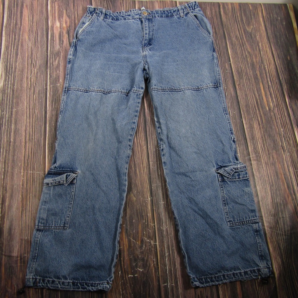 Forever 21 Jeans Mens 31x28 Blue Jogger Cargo Relaxed Fit Denim Elastic Waist